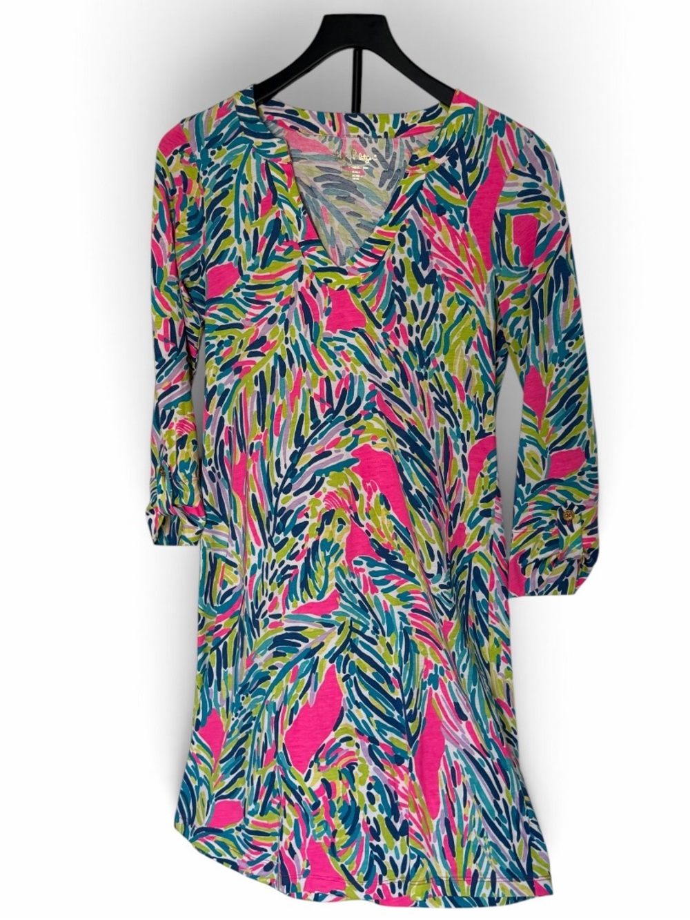 Lilly Pulitzer Rossmore V-Neck T-shirt Dress 3/4 sleeves Pima Cotton Sz.XS